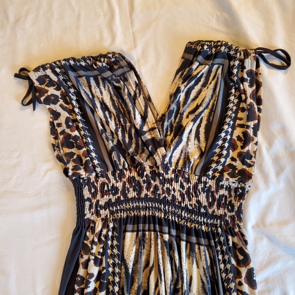 SB Fashion Cheetah Leopard Animal V Neck Ruched Waist Fashion Dress Size 9 - Picture 10 of 11